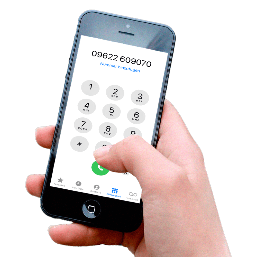 Smartphone mit eingegebener Servicenummer Local-Display
